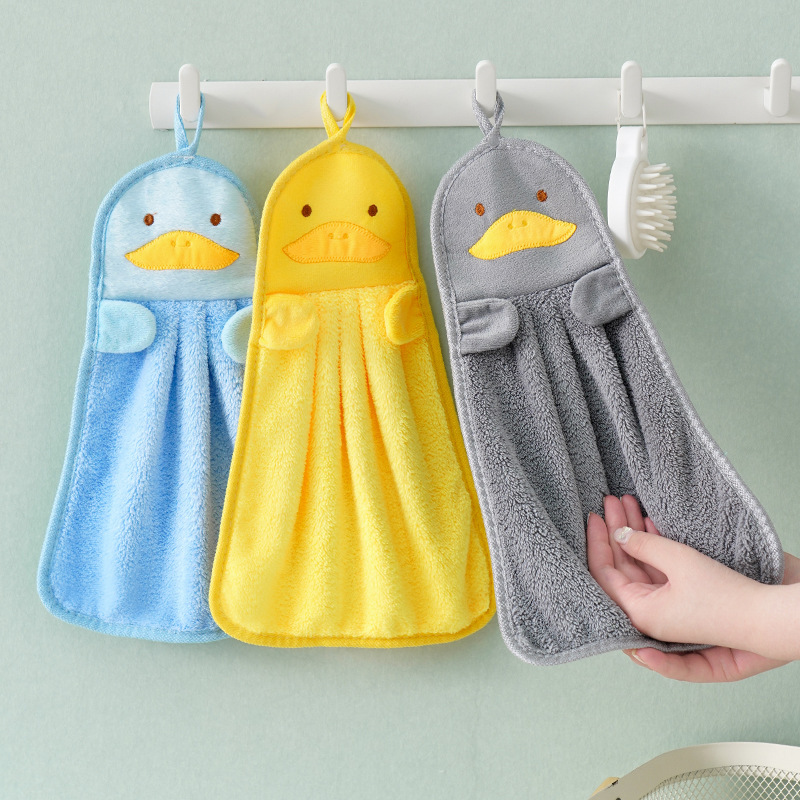 Cute Children's Coral Fleece Duck-Shaped Hand Towel, Hangable, Absorbent, Durable, Easy to Clean, Suitable for Bathroom and Kitchen Cute Children's Coral Fleece Duck-Shaped Hand Towel, Hangable, Absorbent, Durable, Easy to Clean, Suitable for Bathroom and Kitchen