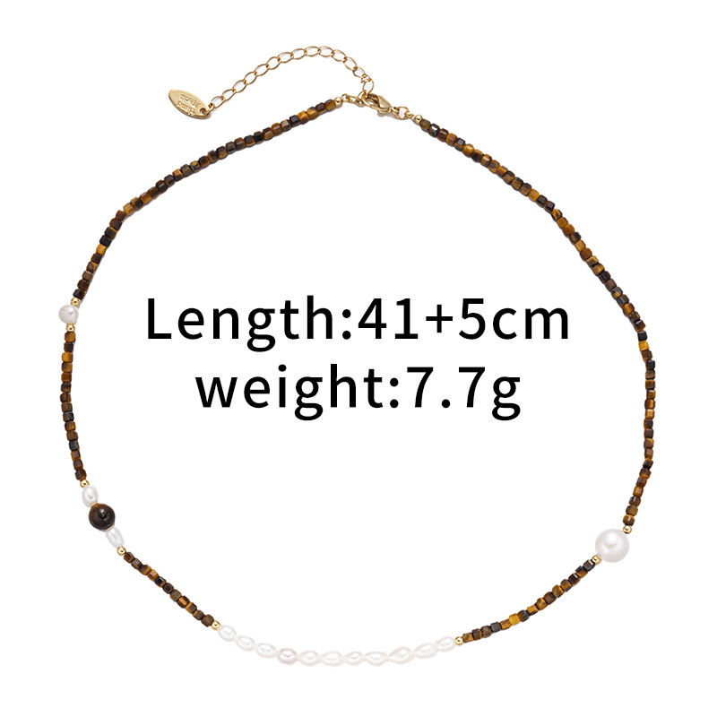 Europa y América retro langosta collar de piedra de ojo de tigre sensación de alto nivel de moda versátil no se desvanece nicho collar de perlas verdaderas mujeres