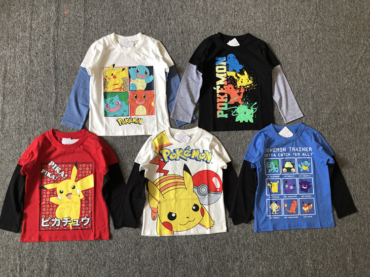 Foreign trade children's clothing, Japanese style, new color-blocked casual base layer top with cartoon and anime designs