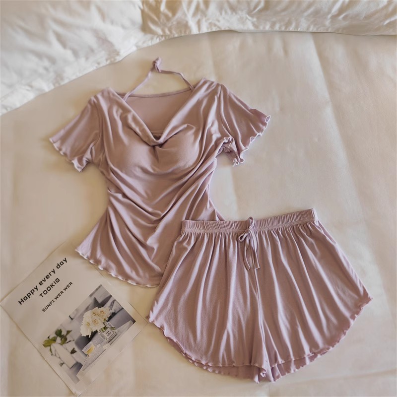 33027.2#Luolan Ningzi (고정 가슴 패드 포함) 반팔 + 반바지