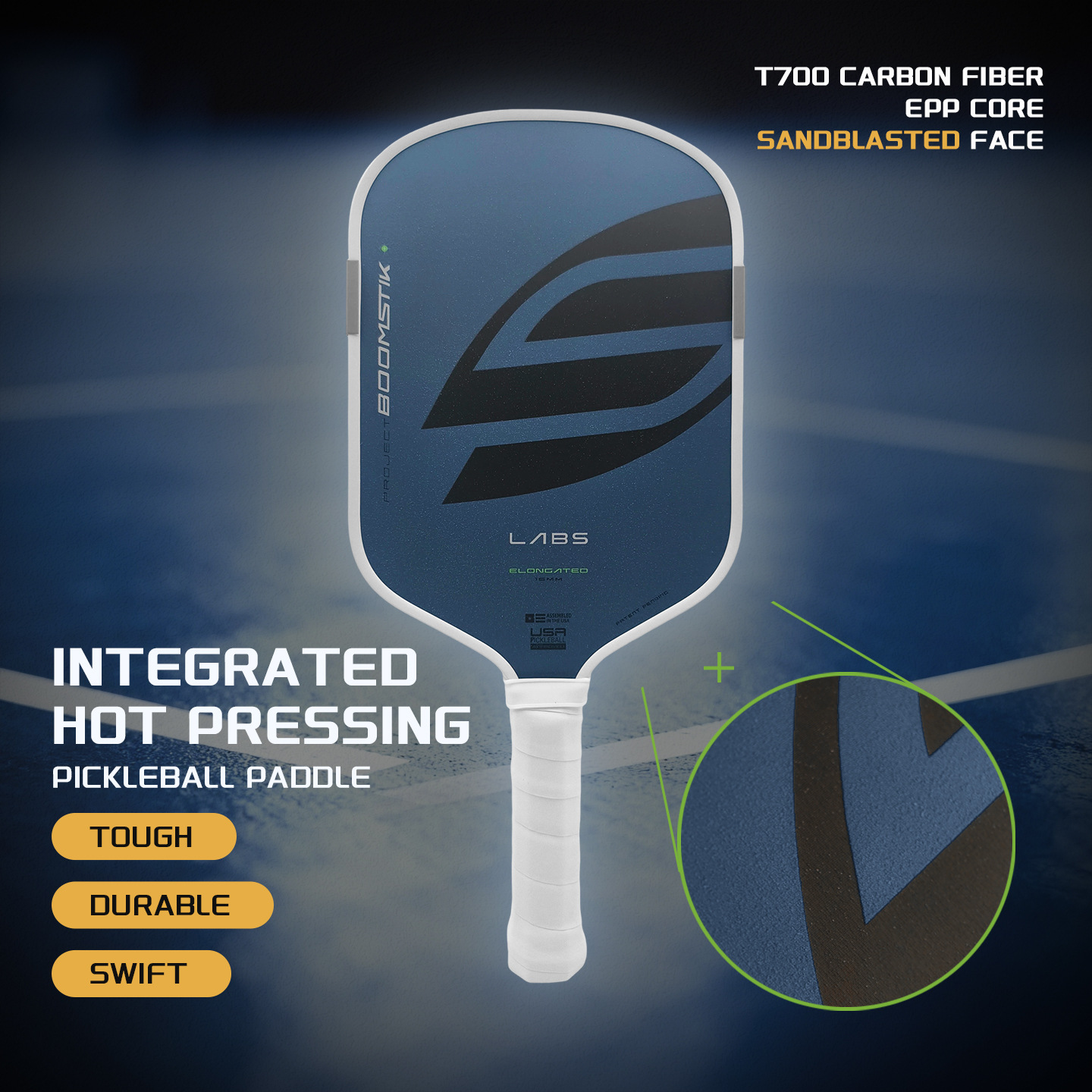Selkirk Granular Paint Labs Boomstik Pickleball Paddle Carbon Fiber Heat-Pressed Carbon Fiber Pickleball Paddle
