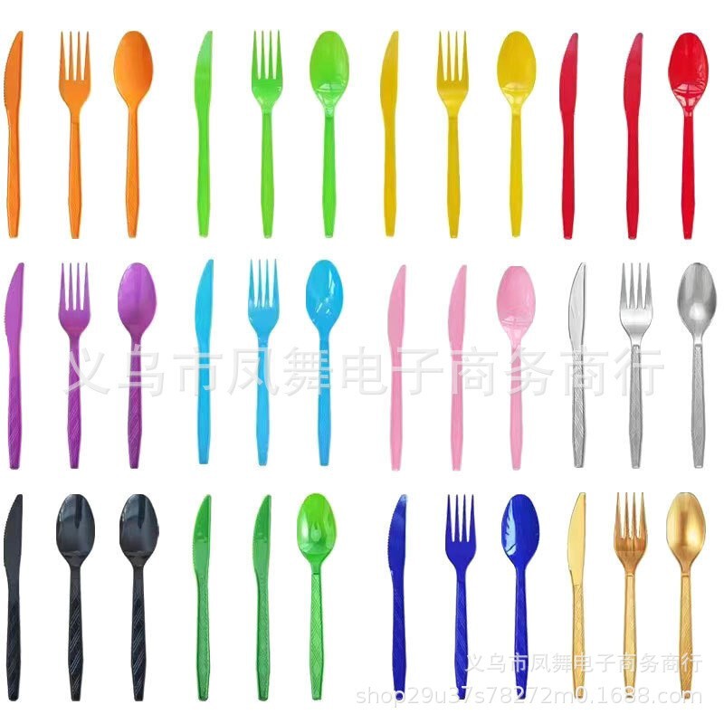 Manufacturer Wholesale Colorful Ready-Made Textured Plastic Cutlery, Forks and Spoons, Cake Forks, Disposable Cutlery, Forks and Spoons, Party Tableware Supplies