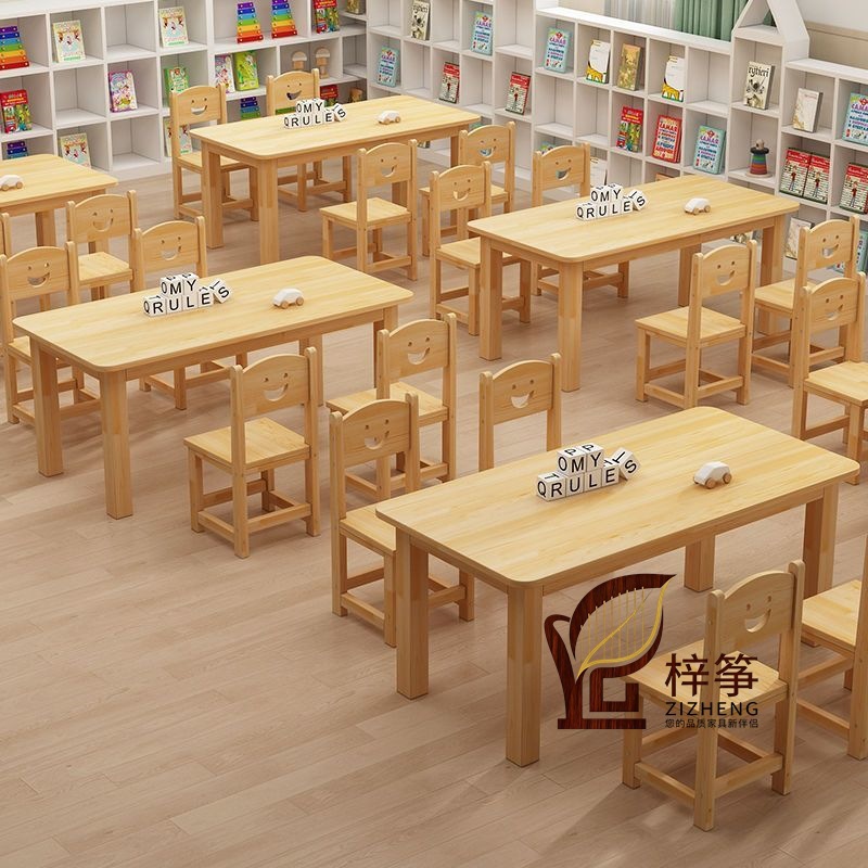 Solid Wood Children's Table and Chair Combination Kindergarten Table Toys Baby Early Education Learning Desk Handmade Reading and Writing Desk