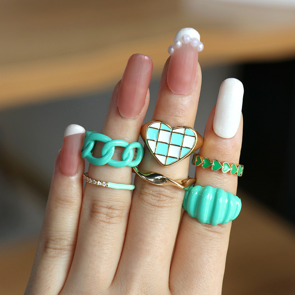 Fashion Creative Candy Color Green Dripping Oil Heart-shaped Adjustable Ring display picture 6