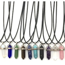 wish天然石六角柱吊坠 欧美时尚天然水晶六棱柱子弹头六角柱项链