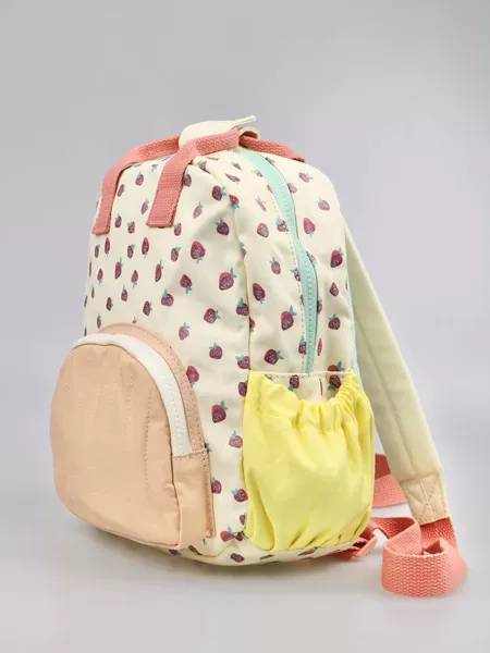 New Cotton Canvas Dopamine Strawberry Print Colorblock Cute Children Backpack Schoolbag