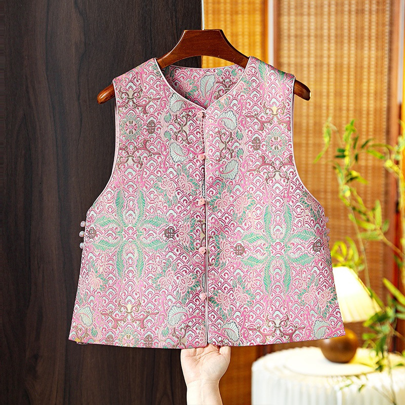 Quality Guaranteed New Chinese Style Song Brocade Vest Top for Women Autumn and Winter New Small Improved Zen Vest