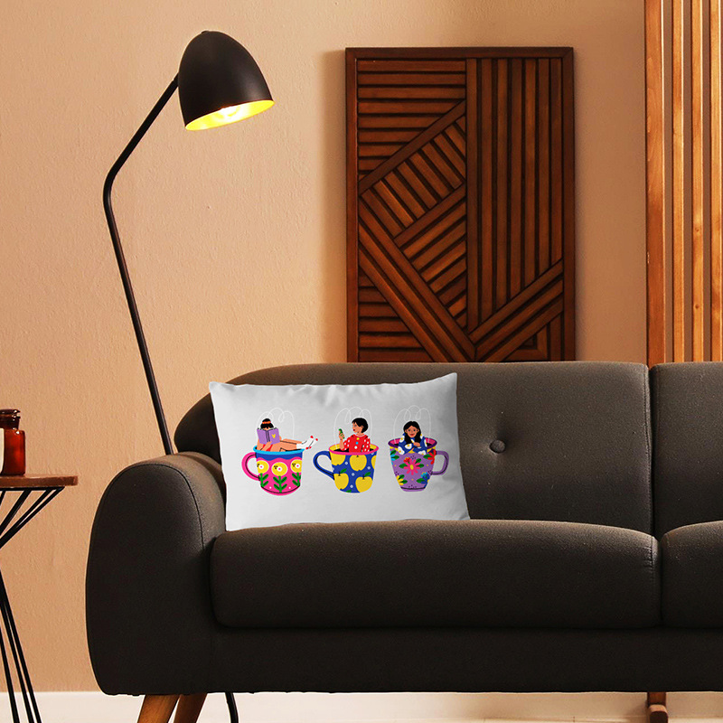 Transfrontalieră super moale scurt plush desen animat apă ceașcă fată imprimată pernă talie față de pernă acasă canapea pernă acoperi_voghion.com