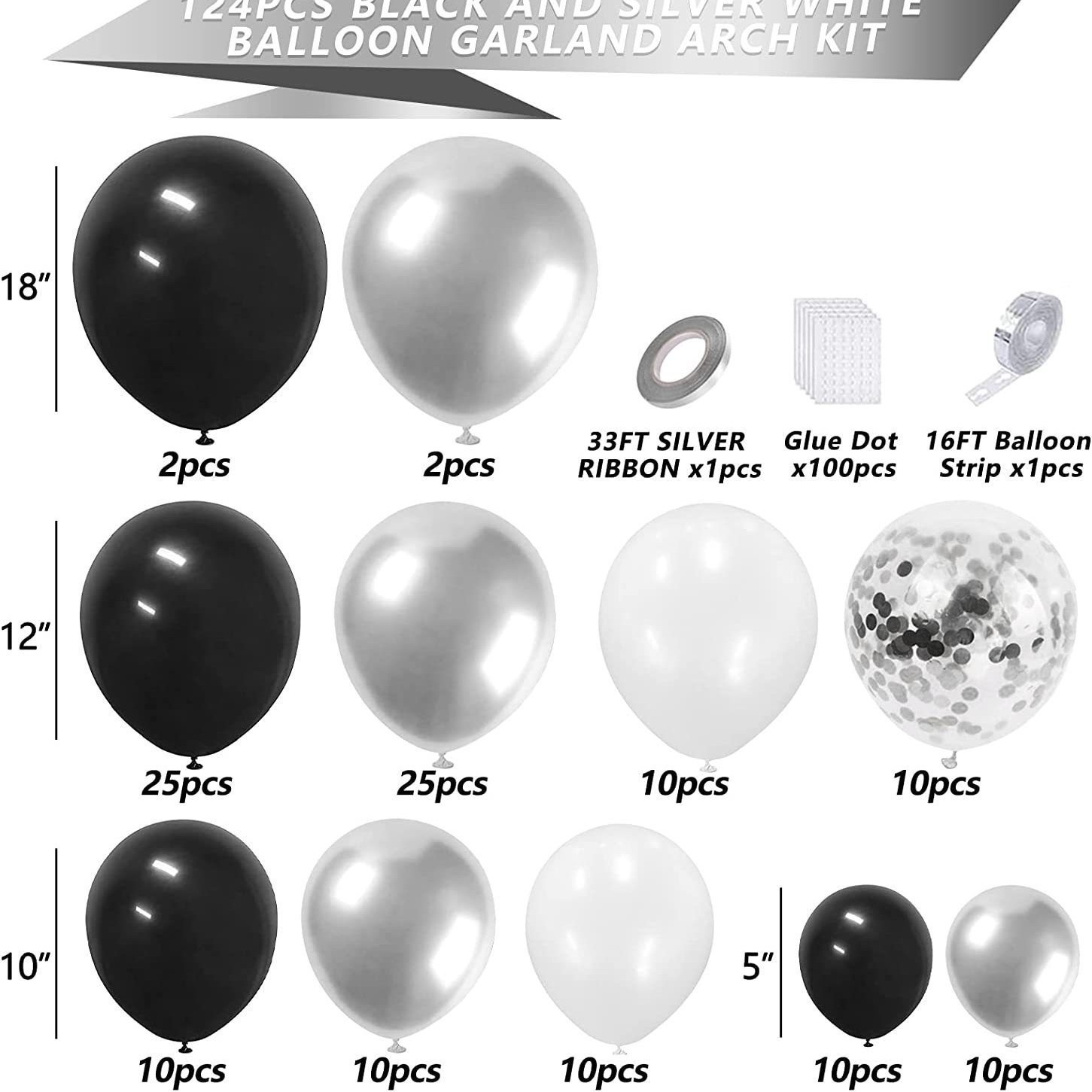 Fiesta transfronteriza globo cadena arco traje globo decoración Fondo diseño negro oro cumpleaños tema escena globo