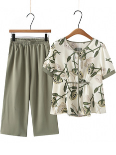 Ladieswear's Day Ladieswear Summer Suit Short Sleeve T-Shirt Middle-Aged Women's Clothes Young Women Clothes Thin Chiffon Shirt