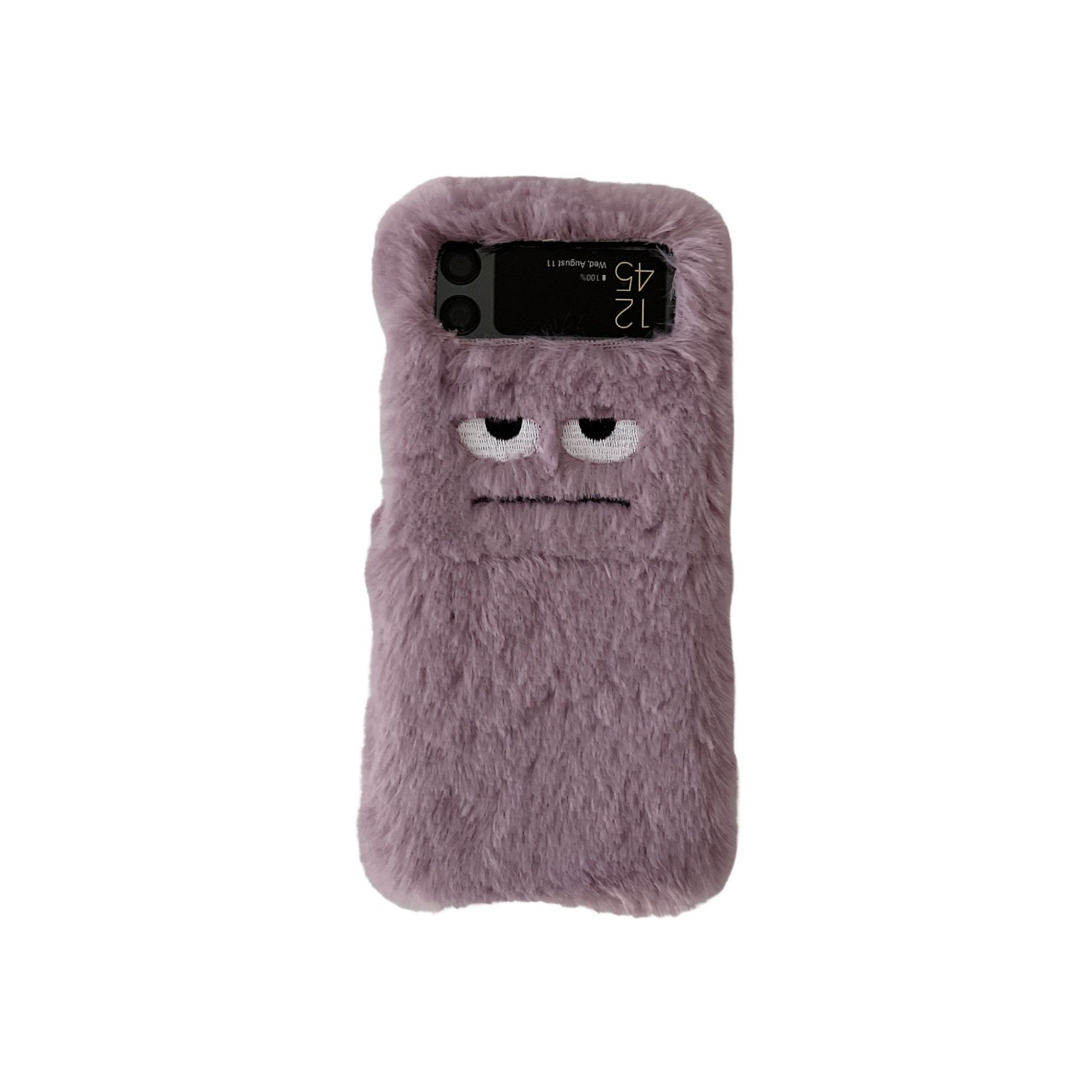 Suitable for Samsung ZFlip3 Phone Purple Funny Expression Folding Screen ZFlip4 Autumn/Winter Plush Case_voghion.com