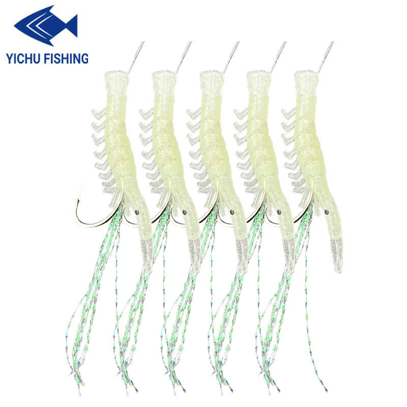 Camarón luminoso biónico gancho de cadena de piel de pescado cebo falso gancho de piel de camarón grupo de pesca Pesca rebordear tira blanca artes de pesca gancho de pesca al por mayor