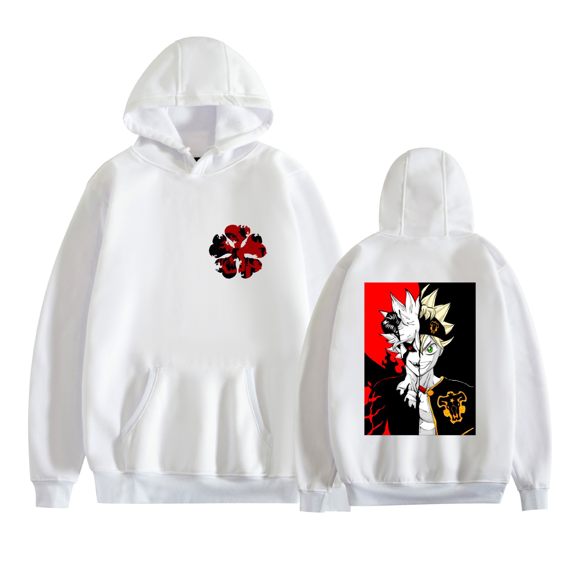 Trébol de cuatro hojas negro nuevo transfronterizo Black Clover animación periféricos hombres y mujeres suéter con capucha suelto casual