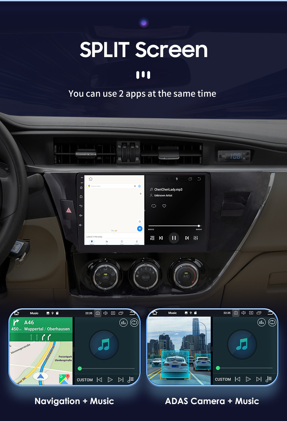 Overseas Android Navigation Is Suitable for 14-16 Toyota Corolla Corolla Car Navigation Gps4G Full Network Communication