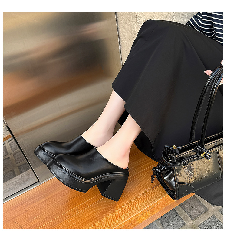 Dép mule nữ mũi nhọn đế xuồng chống nước gót cao 10cm — đen, màu hồng, Màu trắng nhạt chi tiết 11