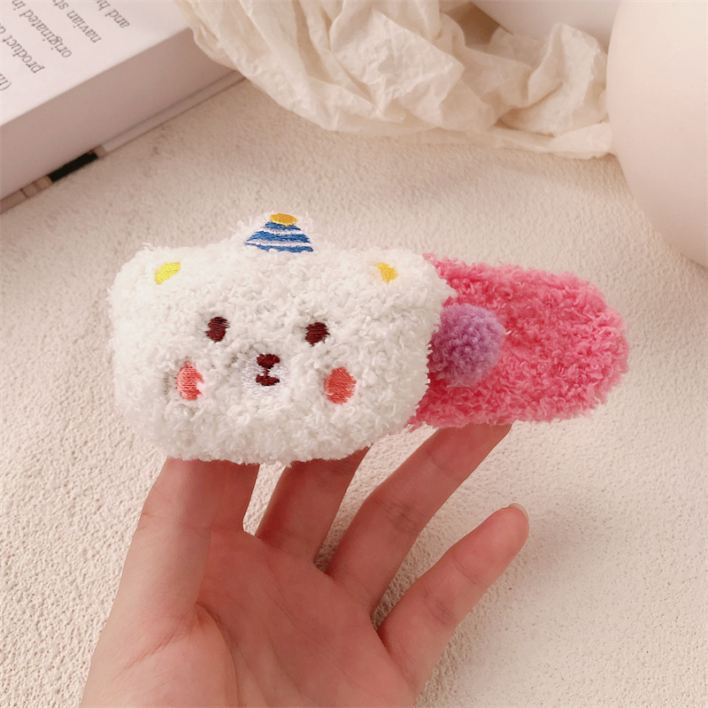 Clip de pelo de peluche lindo oso super grande clip de boca de pato de alto nivel de invierno / otoño lateral frisa clip de cabello de niña clip de cabello