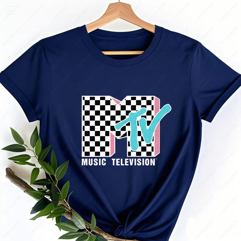 Mtv Neon Vintage Plaid Pattern Women's Shirt Retro 80S 90S Mtv Family Matching T-Shirt