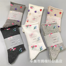日本nana松口卷边中筒棉混森系小众提花时尚女潮款袜子森系提花