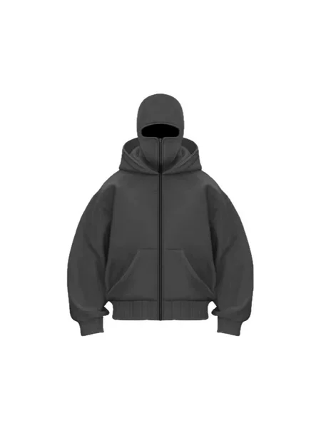 Cross-Border Men's Zipper Shirt Fleece Cardigan Masked Double Hood Design Hoodie Sweatshirt European Size Loose Sports Jacket