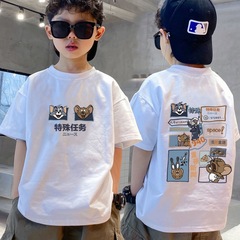 220g heavyweight pure cotton children's short-sleeved T-shirt for boys, summer handsome middle and large children's half-sleeved class uniform trend shirt 