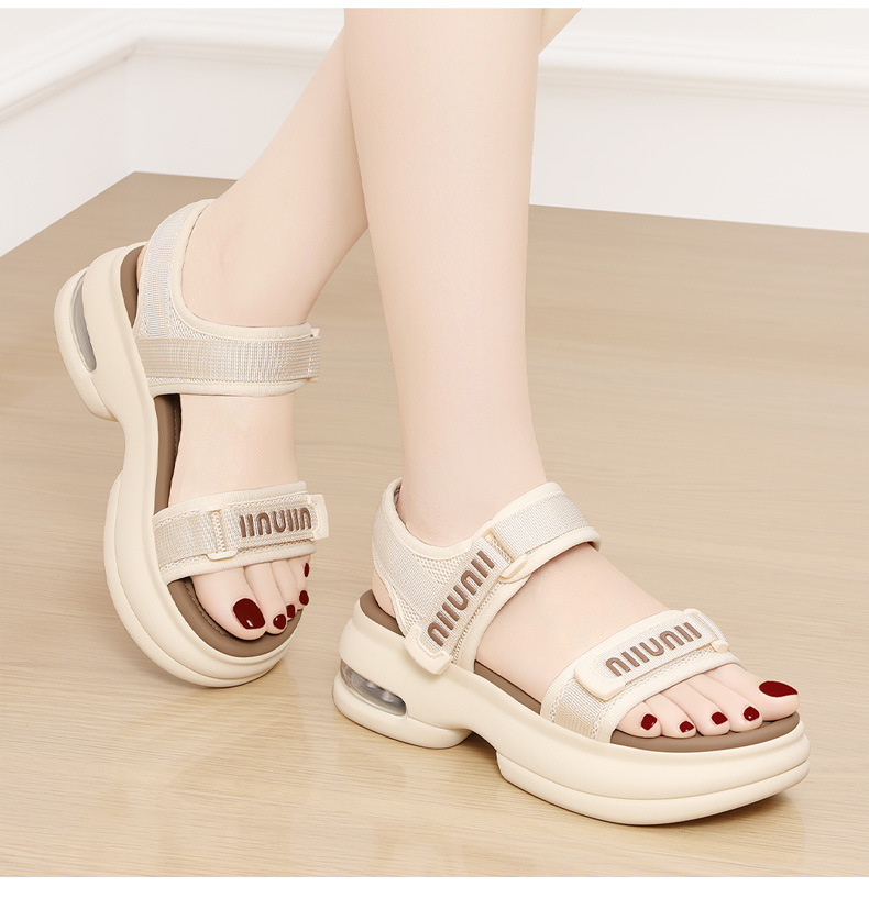 Sandal nữ quai chữ V đế dày thoáng khí mùa hè — 2001 màu đen, Màu be 2001 chi tiết 14
