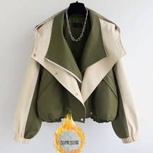 加棉加厚小个子韩系工装风衣外套2023新款秋冬季大码女装上衣