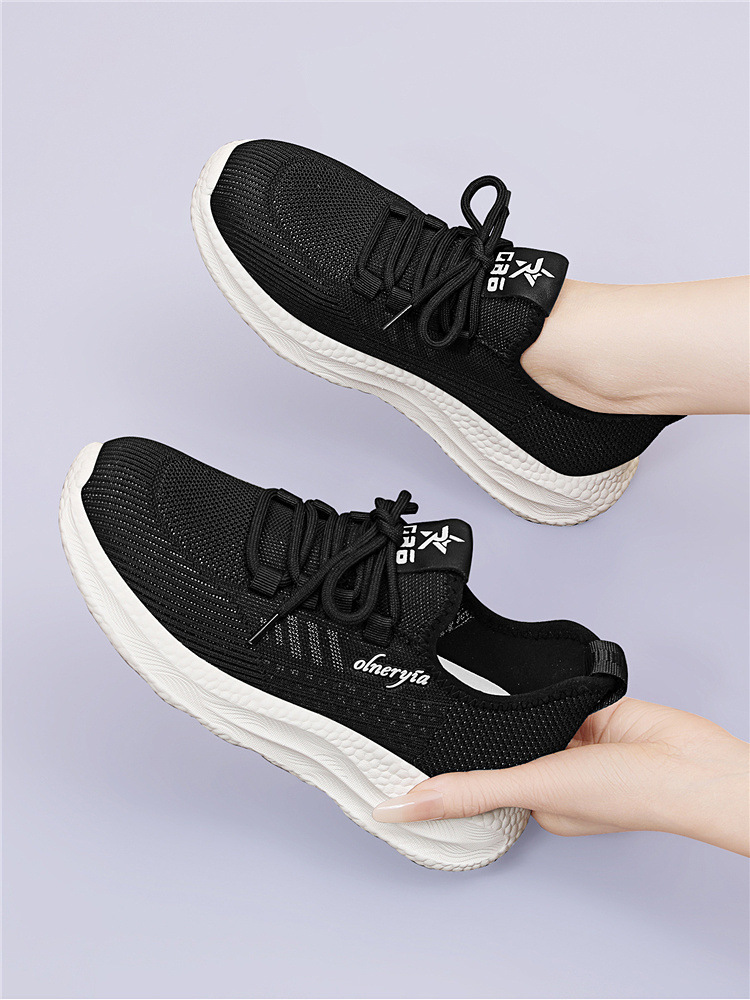 Giày sneaker nữ dệt kim lưới thoáng khí đế mềm đi bộ chạy bộ du lịch — 6045 Màu be, 6045 Da đen chi tiết 7