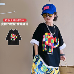 Children's T-shirt wholesale 100% cotton boys short sleeve summer 2023 new middle and large children round neck letter half sleeve top trendy T