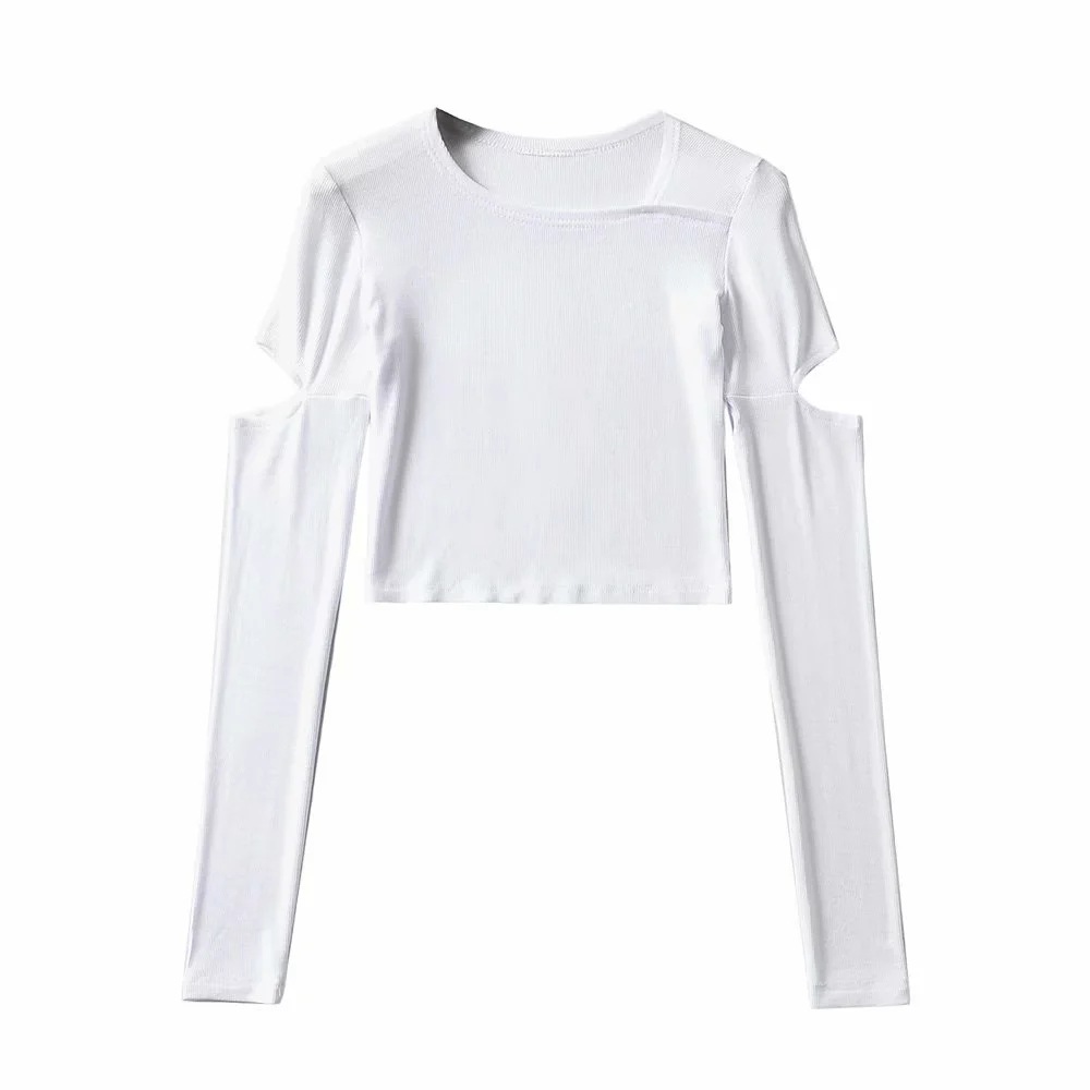 round neck split long-sleeved T-shirt   NSAC45839