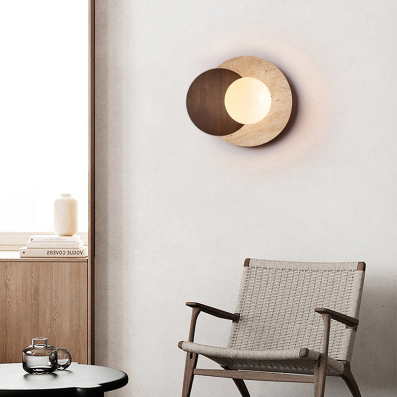 Lámparas de fondo silenciosas de aluminio dormitorio de diseño de madera de diseño de lámpara de pared de madera escalera de piedra de melocotón amarillo