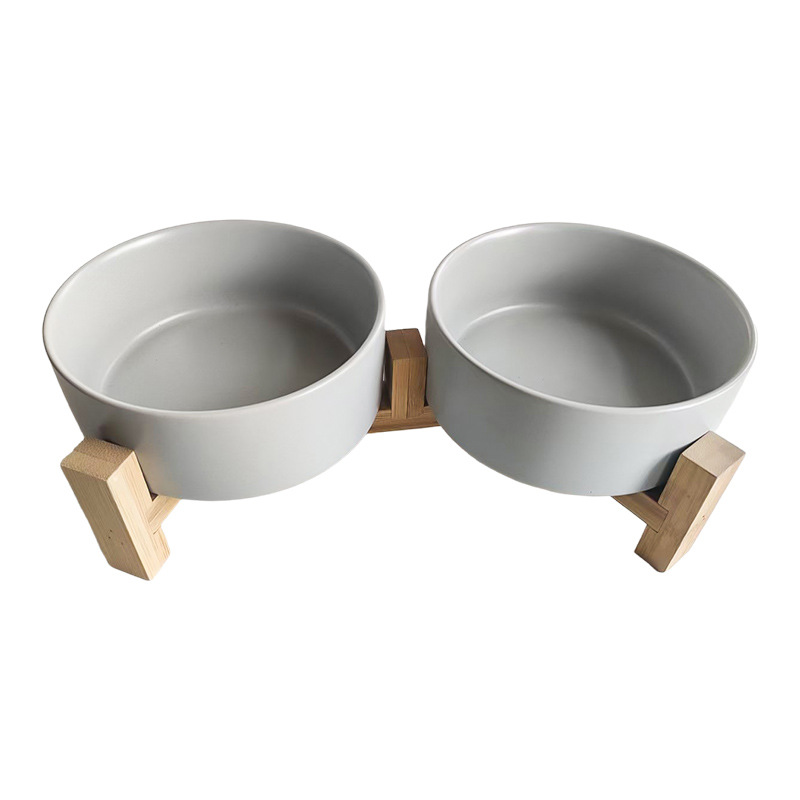 Mascota perro comida tazón gato tazón de cerámica gato tazón aumento de bambú marco protección columna cervical beber tazón anti-golpe