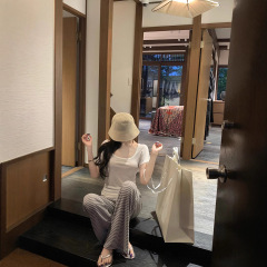 Baishuijiao 純白小花大 U ネック半袖 Tシャツレディース夏薄手デザイン韓国純粋な欲望スリムトップ