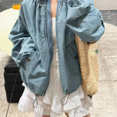 夏季新款Is南油工厂韩系气质街头宽松慵懒感做旧抽绳夹克牛仔外套
