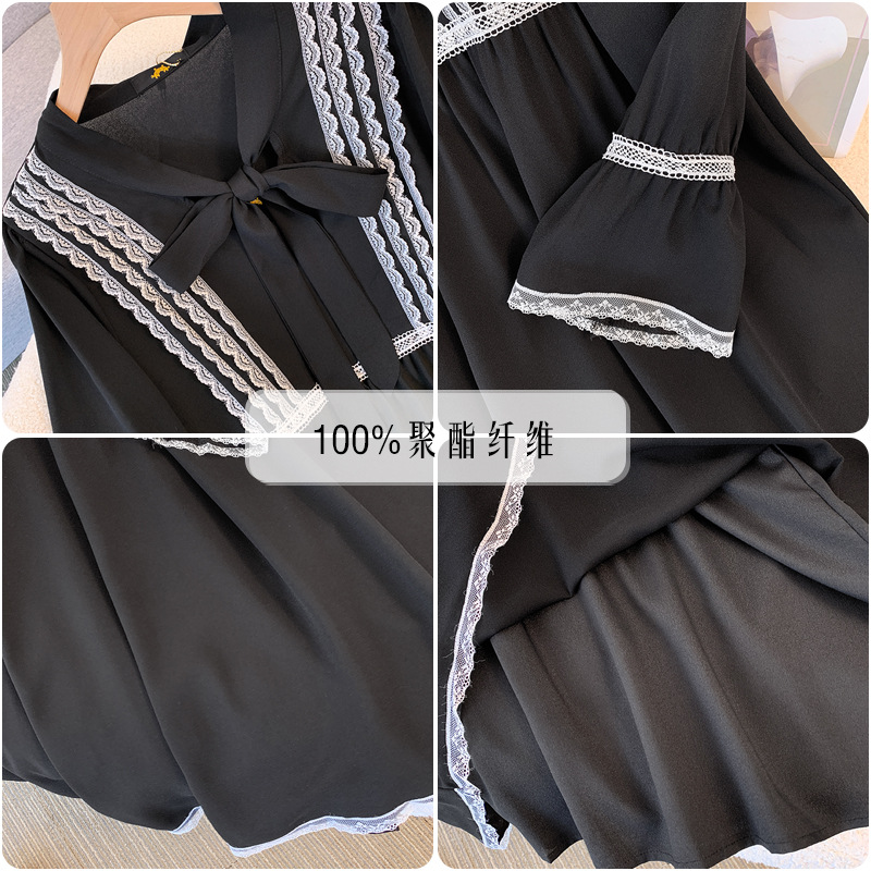 130-320 catty large size casual dress women 2024 spring new fat mother plus fat long sleeve pastoral style