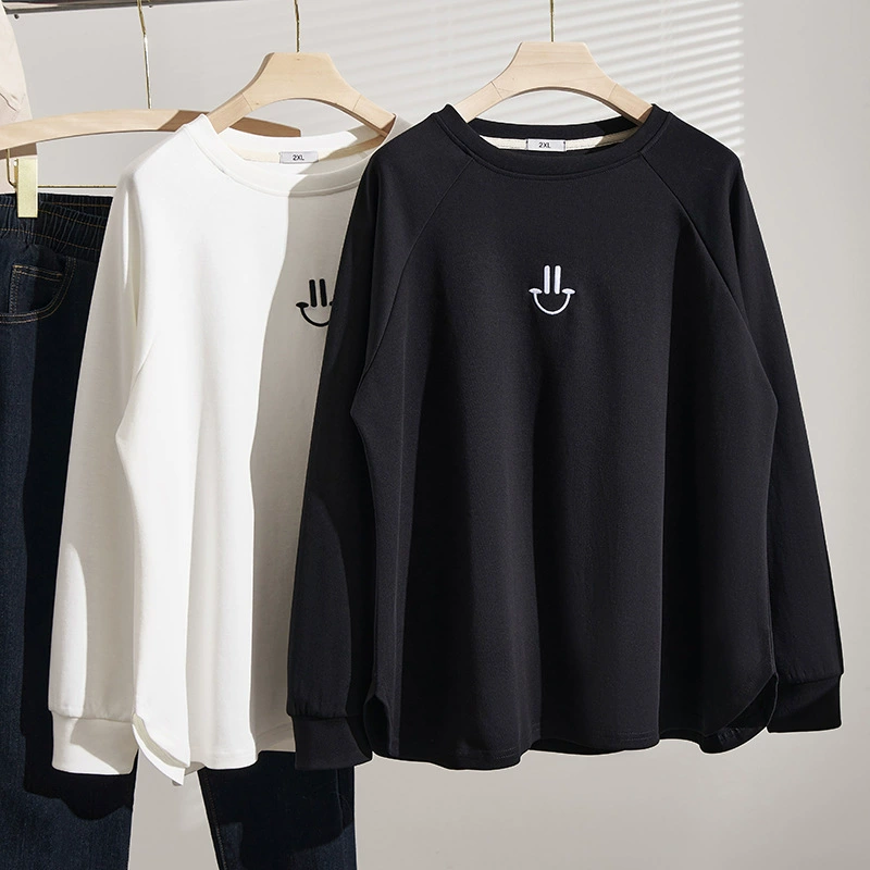 Весенний и осенний новый толстый MM большой размер 300 кг специальный жир очень большая корейская версия тонкая с длинными рукавами вышитая футболка S5257