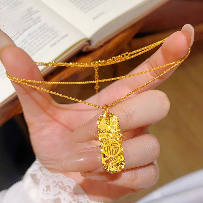 沙金饰品吉言碎冰冰吊坠项链女仿真金久不掉色时尚设计感首饰批发|undefined