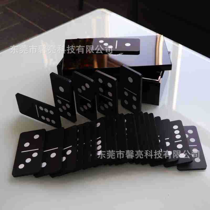 亚克力工厂双六黑色多米诺套装黑色白点28粒多米诺套装骨牌游戏
