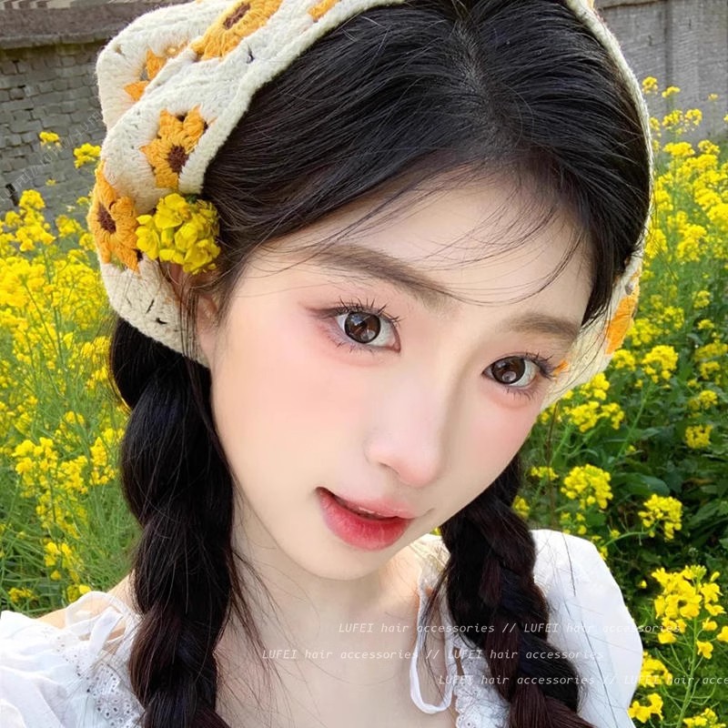 Zhao Zhaoyi el mismo pañuelo de punto para viajar dulces pañuelos de triángulo de viento idílico en línea caliente correa de cabello tocado cuadrado