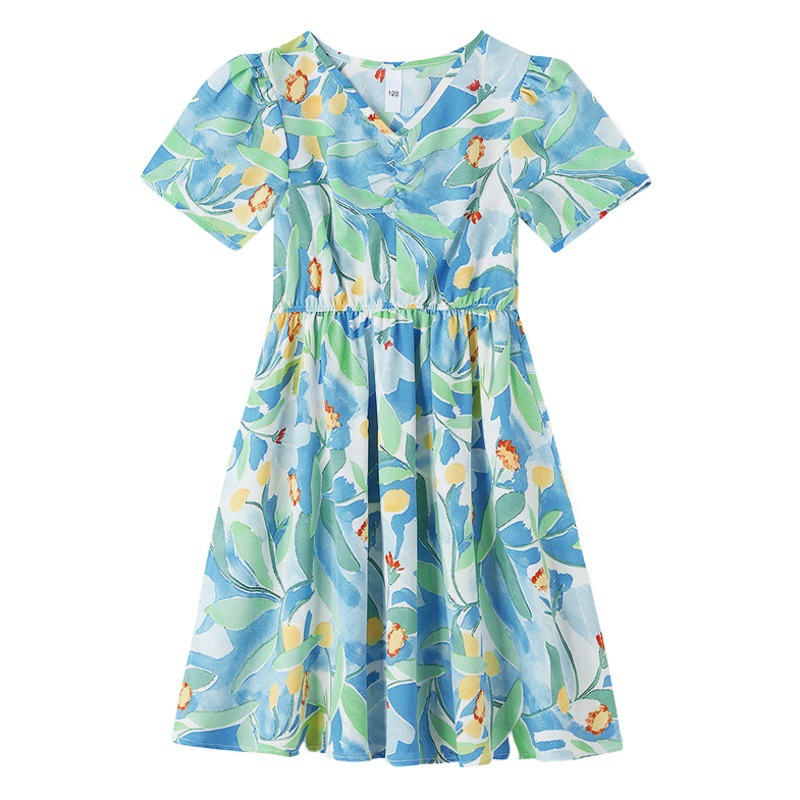 Пляжный костюм рубашки для родителей и детей 2024 Летний новый стиль семья из трех или четырех женщин в западном стиле платье для матери и дочери