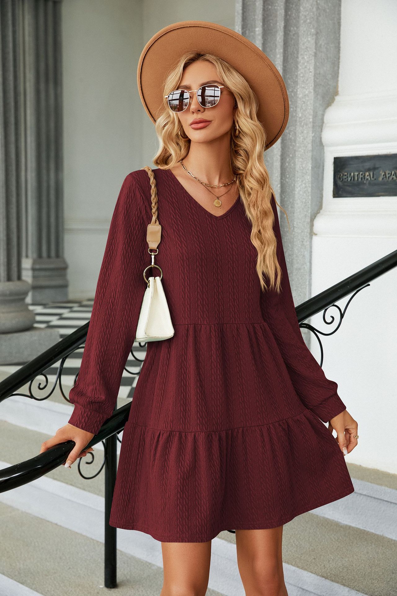 Women's Regular Dress Casual Classic Style V Neck Long Sleeve Solid Color Midi Dress Daily display picture 34