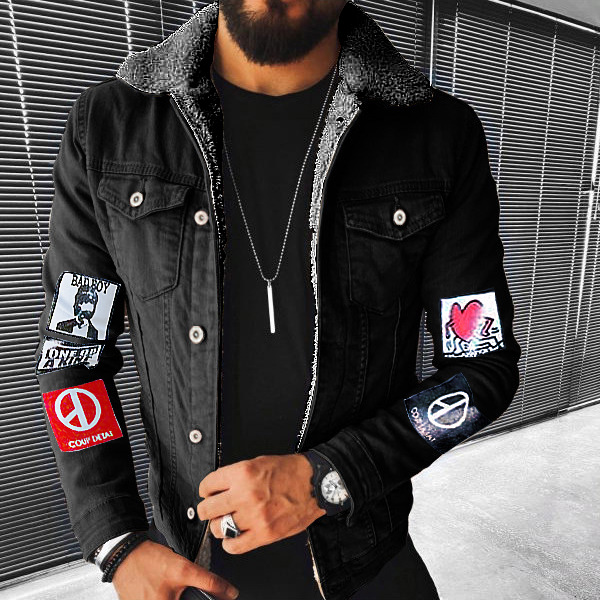  Autumn/Winter Lamb Hair Thickened denim Men's plush jacket Short coat_voghion.com
