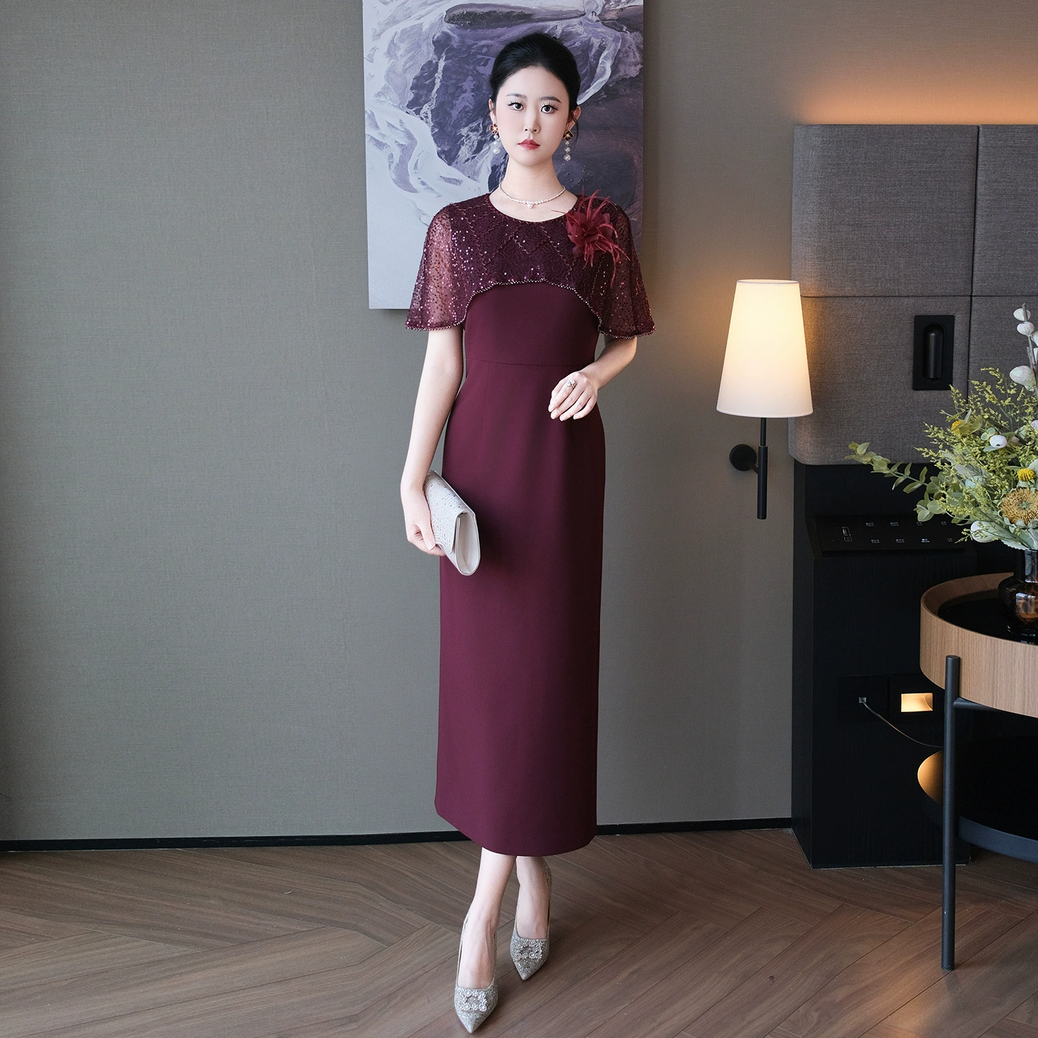 Новый 2025 летний высококачественный сетчатый вышивка платье длинное темпераментное платье