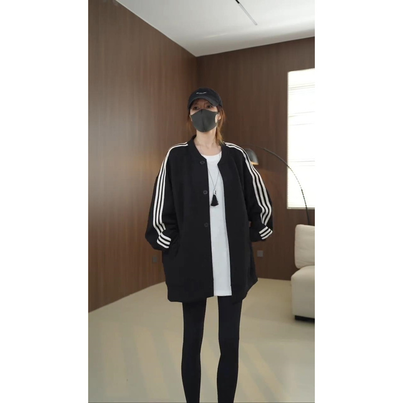 美式撞色三条杠棒球服外套女春秋新款宽松百搭时尚减龄休闲上衣潮|undefined