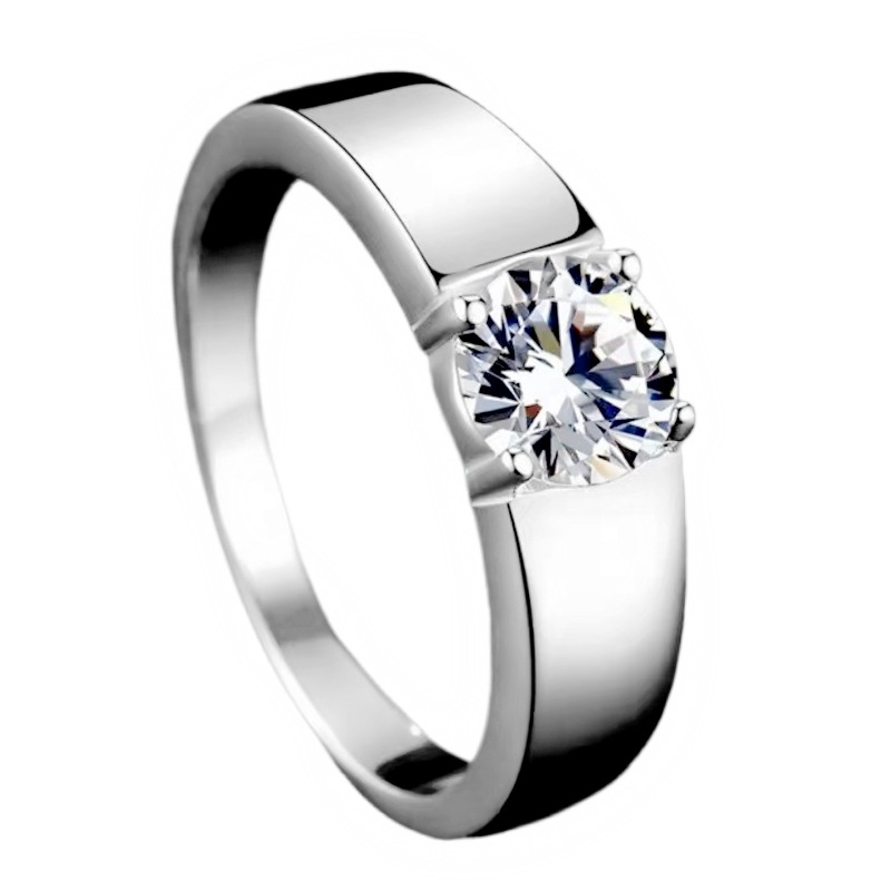 Classic Diamond Encrusted Four Prong Engagement Couple Ring Set_voghion.com