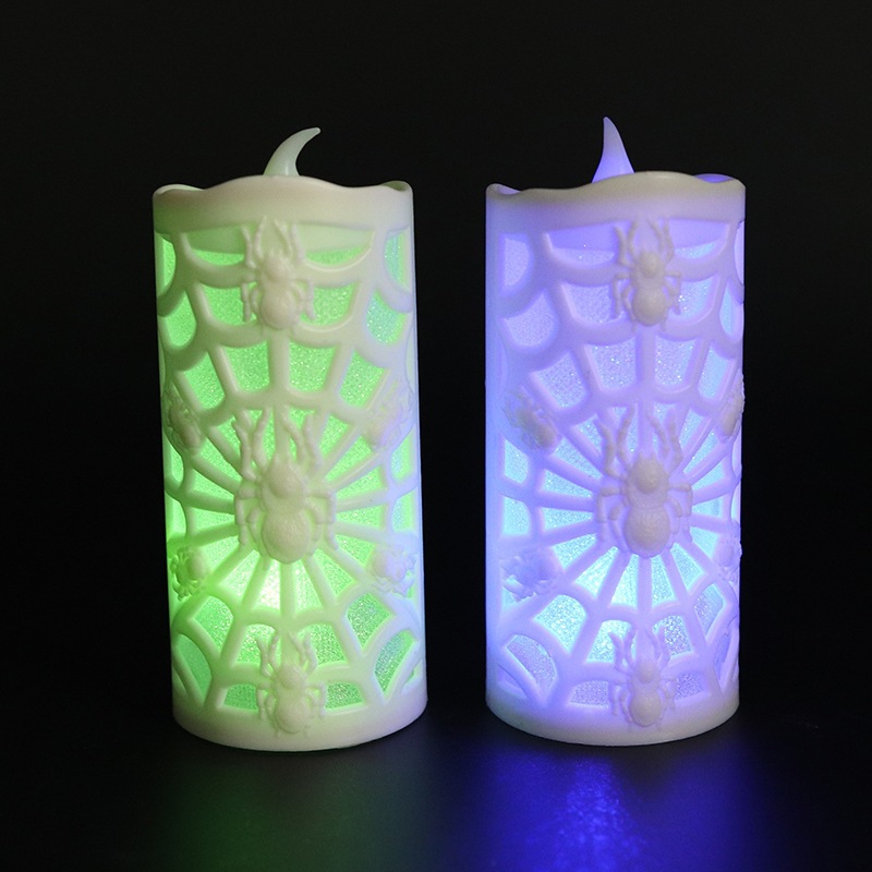 Halloween telaraña LED lámpara de vela flash de color fantasma casa embrujada KTV atmósfera decoración prop lámpara esqueleto