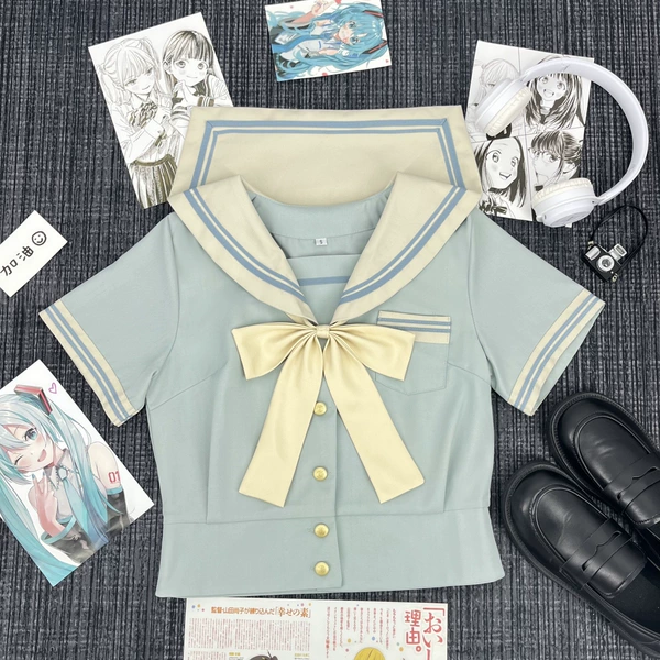 Shixia short-sleeved top + warm yellow long handle bow tie