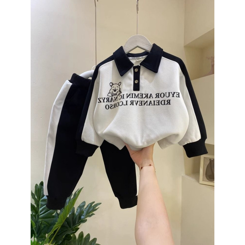 소년 폴로 셔츠 세트 봄과 가을 아동복 2024 새로운 러피 잘 생긴 소년  캐주얼 스포츠 의류 조수