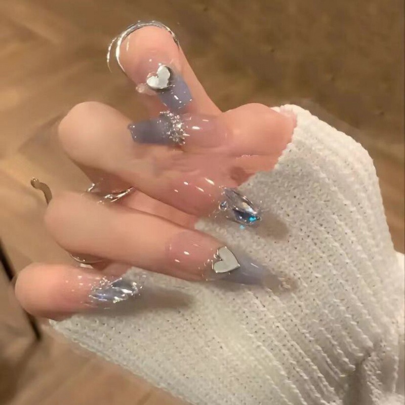 Purely Handmade Phototherapy Nails, Wearable and Removable Manicure Patches, Summer Ice-transparent Sea Blue Heart ins High-end Elegant Purely Handmade Phototherapy Nails, Wearable and Removable Manicure Patches, Summer Ice-transparent Sea Blue Heart ins High-end Elegant