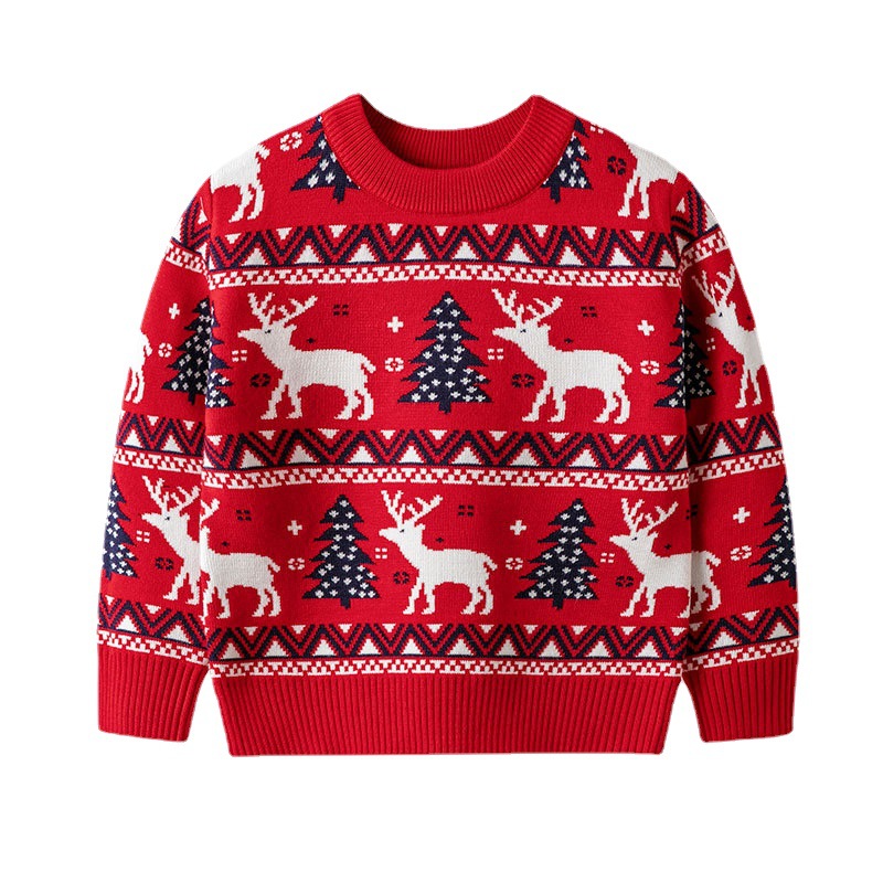 Autumn Winter Boys And Girls Baby Christmas Moose Sweater Children's Pullover Knitwear For Children_voghion.com