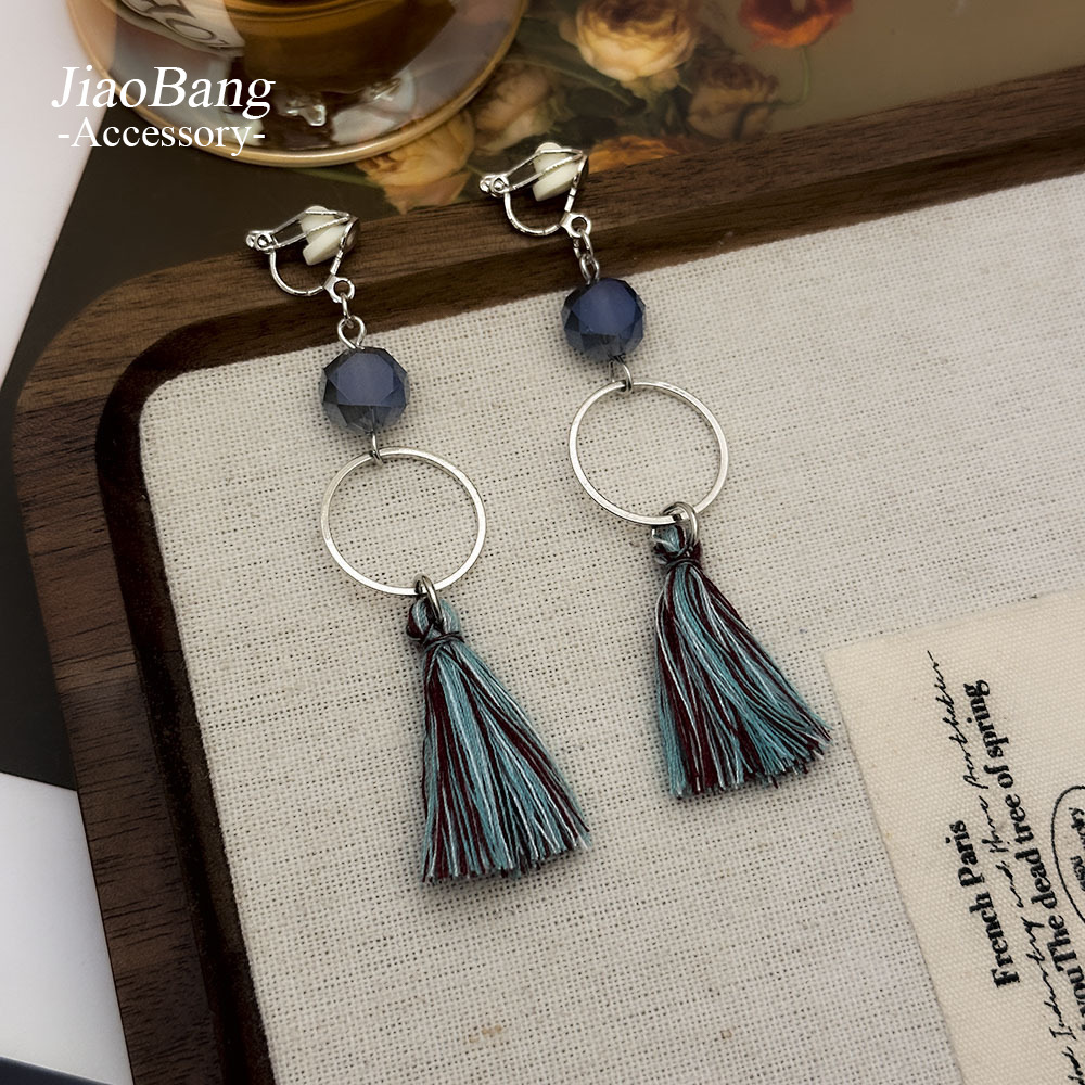 Pendientes de borla larga retro de estilo chino sin orejas perforadas Pendientes de lujo ligero de alta gama Pendientes de nicho de estilo étnico